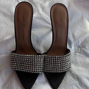 Chinese Laundry Black Heels with Rhinestone Accents 9.0